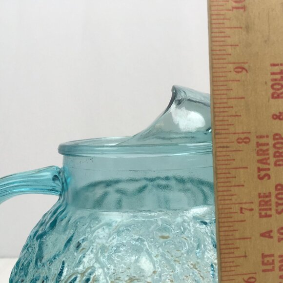 Anchor Hocking Lido Milano Aqua Blue Glass Ball Pitcher Ice Lip - Picture 6 of 7